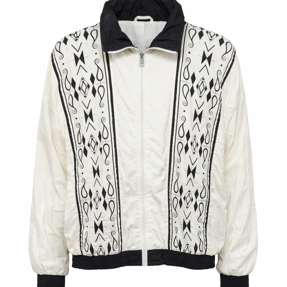 Vintage Casual Isle 90s Windbreaker Jacket White Black Geometric Tribal‎ Large